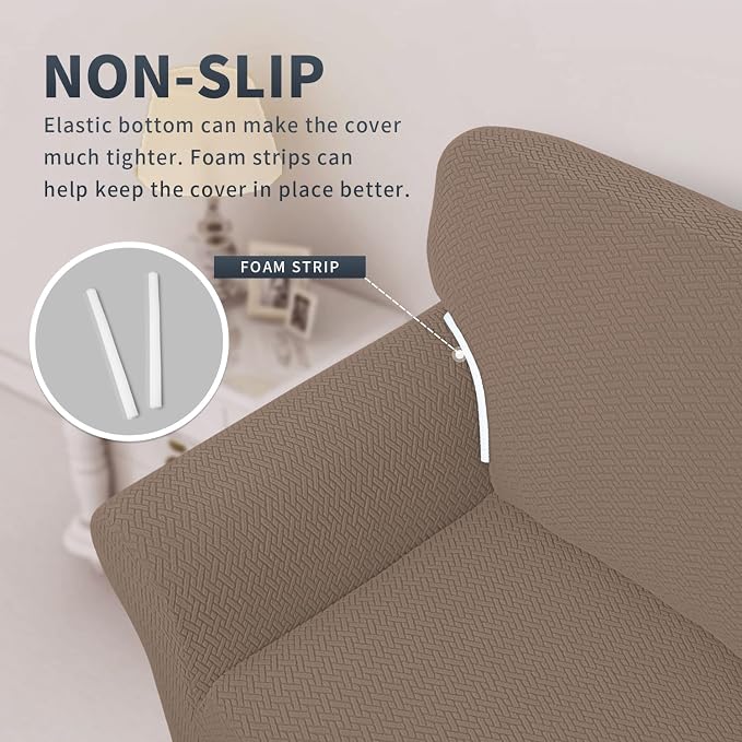 Easy-Going Stretch Jacquard Couch Cover, 1-Piece Soft Sofa Cover, Sofa Slipcover with Anti-Slip Foams, Washable Furniture Protector for Kids, Pets (Sofa, Camel) - Image 4