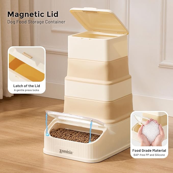 ZOMISIA 30-40lbs First-in, First-out Collapsible Dog Food Storage Container | FIFO System Easy Dispense Base for Freshness, Cat Food Storage Containers with Transparent Lid and Scoop - Image 4