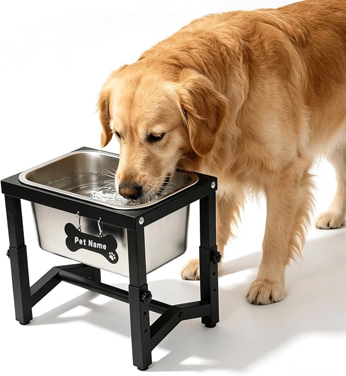 Metal Elevated Dog Bowls – 3 Adjustable Heights (9.2"-12") with 1.85GAL Stainless Bowl, Elevated Dog Bowls Medium/Large Breed, Elevated Dog Water Bowl, Neck & Joint Protection by FLODOMIXHOME