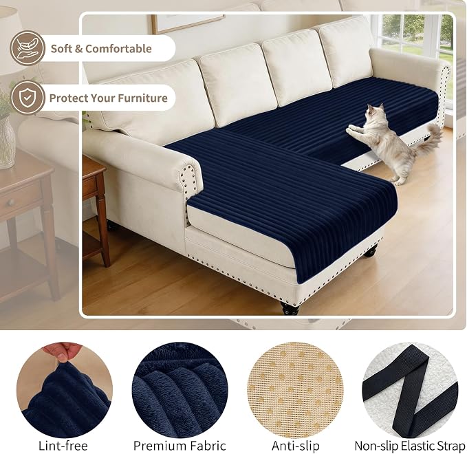 100% Waterproof Couch Covers for Sectional Sofa, Washable Couch Cover, L Shaped Couch Cover for Dogs, Non Slip 2 Pieces Sofa Cover Pet Friendly, 35"x63"+35"x70.9"-Navy Blue - Image 4