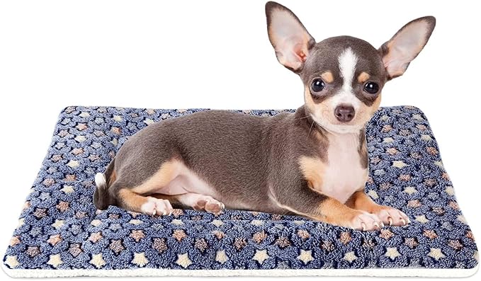 Mora Pets Dog Bed Crate Pad Ultra Soft Pet Mat Star Print 22 Inch Blue | Washable Crate Mat for Large Medium Small Dogs, Reversible Fleece Dog Crate Kennel Mat Flat Cat Bed Liner by MoraPets