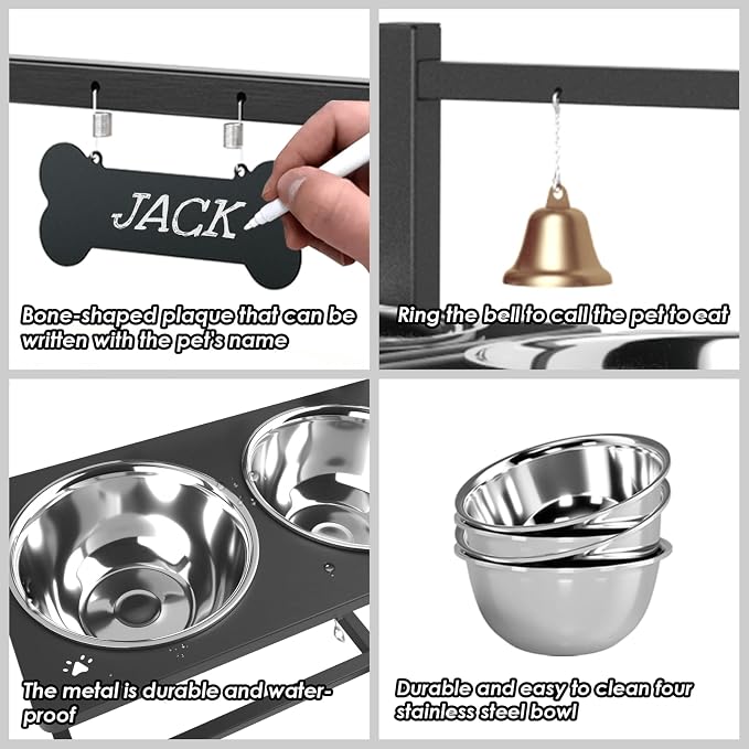 SHAINFUN Elevated Dog Bowl Stand with 4 Stainless Steel Bowls (58oz) & 1 Slow Feeder, 9 Height Adjustable Raised Dog Bowl from 4.9" to 14.5" for Large Dogs & Multi-Pet Homes - Image 5