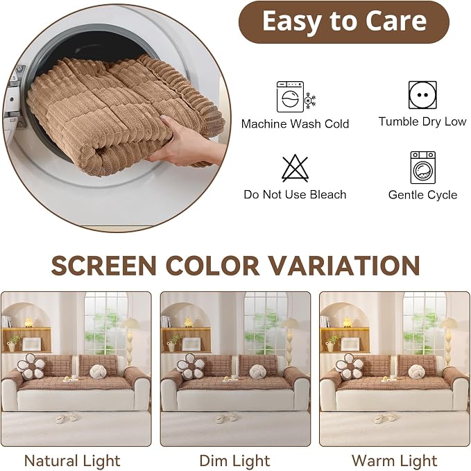 OstepDecor Couch Cover for Dogs, Washable Non Slip Sofa Cover for Pets, Soft Couch Covers for Sofa, Loveseat and Sectional, Furniture Protector Against Pet Hair & Scratches (27.6" x 70.9", Brown) - Image 9