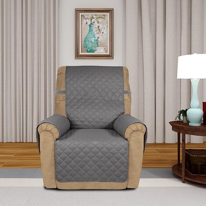 PureFit Reversible Recliner Chair Covers Couch Covers for Dogs, 19 in | Gray/Gray, Water Resistant Couch Protector, Washable Pet Couch Cover with Non Slip and Elastic Straps For Kids - Image 2