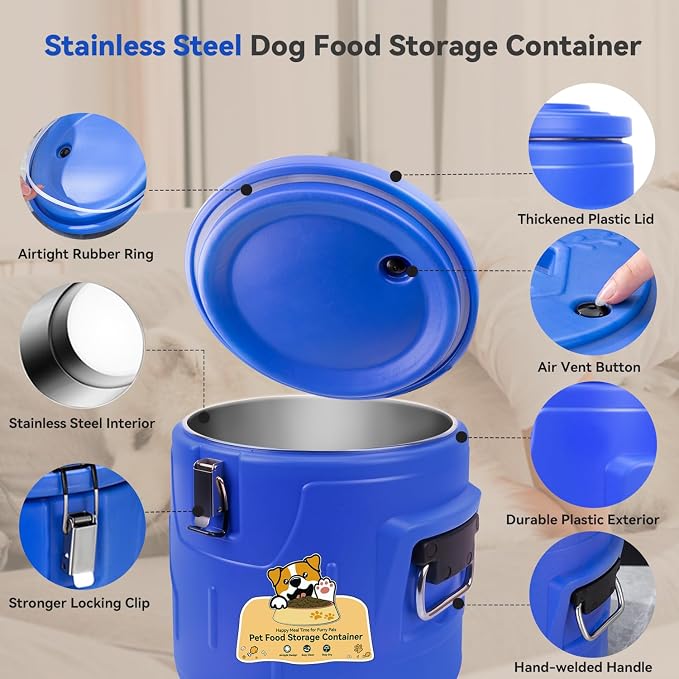 Newget 20lb Dog Food Storage Container, Stainless Steel Airtight Pet Food Storage Container and Durable Plastic Food Container, Large Metal Cat Food Container with Lid and Scoop to Keep Fresh - Image 2