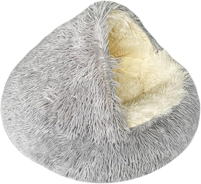 Cozy Cave Dog Bed, 2025 Cat Cave Bed with Cover, Cat Nest Bed, Pet Beds for Indoor Cats Cave & Calming Dog Beds Winter Anti-Slip & Washable Fluffy (Light Grey, S(15.7in/40cm)) by Muzuja