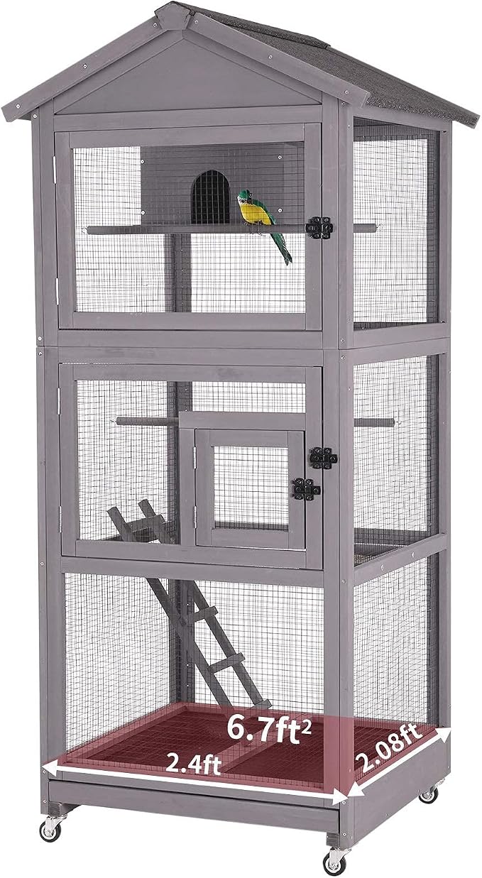 Aivituvin Outdoor Bird Cage Large Wooden Bird Aviary with Perch for Parakeet,Macaw and Any Small Birds,Wire Netting Above The Tray,Prevent Escape - Image 5