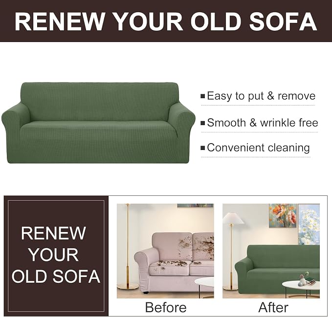 U-NICE HOME Oversized Stretch Couch Cover Slipcover, Loden Frost | 3 Cushion Sofa, 1-Piece Sofa cover, Washable, Pet friendly, Furniture protector, Polyester Spandex Jacquard fabric - Image 5