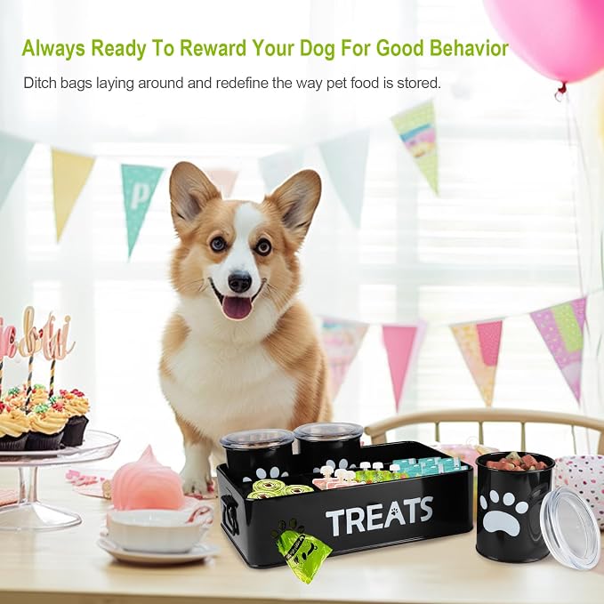 28oz Metal Dog Treat Container Set of 3,Dog Treat Jars with Airtight Lids,Cat Treat Jar,Dog Treat Canister for Countertop,Coated Galvanized Steel Dog Treats Station-Black - Image 5