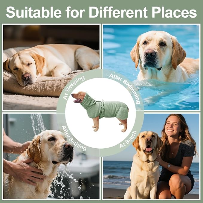 Medium to Large Size Dog Bathrobe, Quick Drying Super Absorbent, Warm Dog Towels, Adjustable Hoodies and Belts for Dog Bath Products (Green Jacquard,5XL) - Image 7