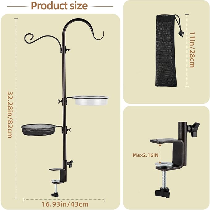 ERYTLLY Deck Hook Bird Feeder Pole Bird Feeder Porch Multi Hook Bird Feeding Station Kit Multi Feeder Hanging Kit Premium Bird Bath for Attracting Wild Birds Bird Feeder Planter Hanger - Image 3