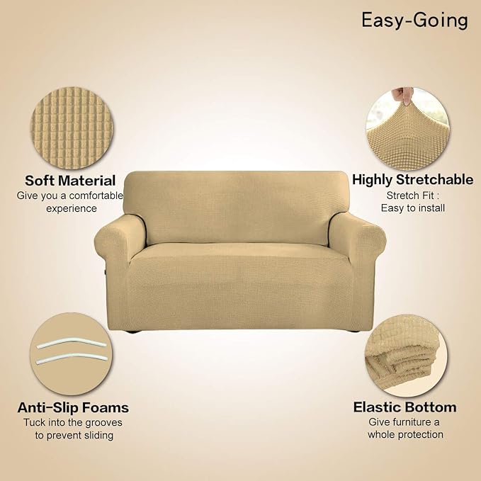 Easy-Going Stretch Oversized Sofa Couch Slipcover Washable Beige | 1-Piece Extra large Sofa Cover Furniture Protector Couch Soft with Bottom for Kids, Polyester Spandex Jacquard - Image 3