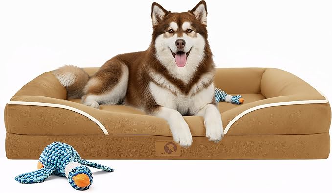 Homemate Dog Bed for Extra Large Dog: 48x35 inch Orthopedic Large Dogs Bed XXL Outdoor Pet Cat Bed Sofa Supplies with Toy Dogs Crate Pad Couch with Removable Washable Cover & Non-Slip Botton Brown | Large Dogs Bed with Non-Slip Botton & Removable Washa... by Homemate