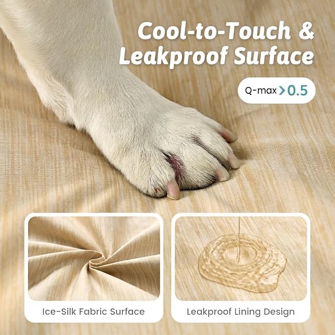 COZY KISS Large Cooling Orthopedic Dog Bed, Q-Max >0.5 Waterproof Egg Crate Foam Pet Bed with Removable Washable Cover, 44x32x4in,Beige - Image 2