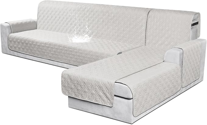VANSOFY Sectional Couch Covers 100% Waterproof L Shaped Sofa Slipcover 3pcs Reversible Chaise Lounge Cover for Sectional Sofa Furniture Protector Cover for Pets Dog Cat(X-Large, Off White) by VANSOFYFURNITURECOVERS