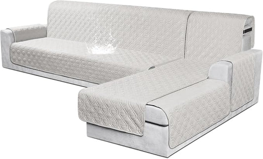 VANSOFY Sectional Couch Covers 100% Waterproof L Shaped Sofa Slipcover 3pcs Reversible Chaise Lounge Cover for Sectional Sofa Furniture Protector Cover for Pets Dog Cat(X-Large, Off White) by VANSOFYFURNITURECOVERS