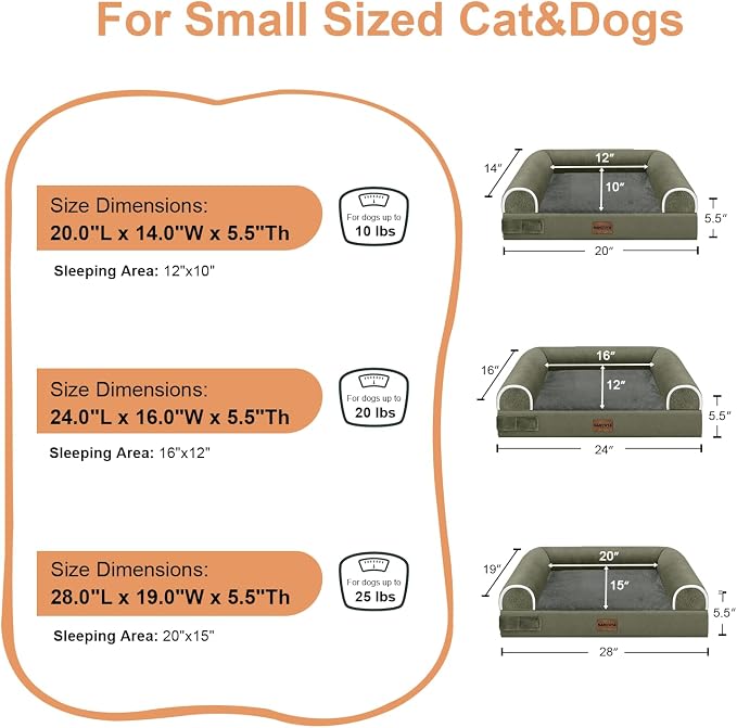 NANUYA Orthopedic Dog Bed for Small Dogs, 24 x 16 Inch, Dark Green | Egg crate foam for joint support, 3-sided bolster pet sofa, waterproof lining, washable cover, and non-skid base - Image 6