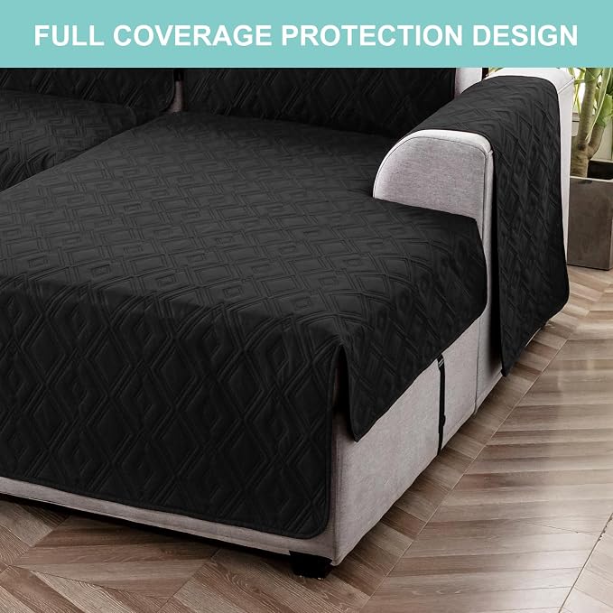 Genina Waterproof L Chaise Sectional Cover for Kids Pets (Black, X-Large) | Reversible Design,Anti-Slip Fit,Blocks Pet Hair and Scratches,Stain-Resistant & Easy Install,Machine Washable - Image 6