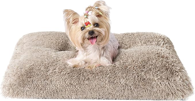 EHEYCIGA Fluffy Dog Crate Bed for Small Dogs, Plush Crate Pad, Taupe | Calming Anti Anxiety Small Dog Bed, Washable Soft Warm Faux Fur Crate Mat with Non-Slip Bottom by EHEYCIGA