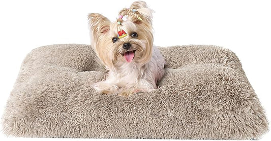 EHEYCIGA Fluffy Dog Crate Bed for Small Dogs, Plush Crate Pad, Taupe | Calming Anti Anxiety Small Dog Bed, Washable Soft Warm Faux Fur Crate Mat with Non-Slip Bottom by EHEYCIGA