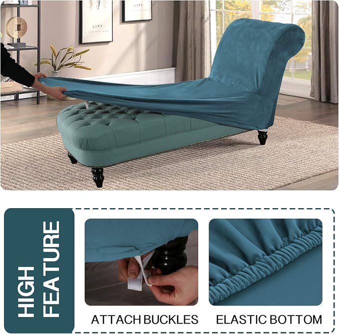 FantasDecor Chaise Lounge Slipcover Velve Luxury Stretch Chaise Covers for Living Room Indoor Ultra Soft Machine Washable, Peacock Blue - Image 4