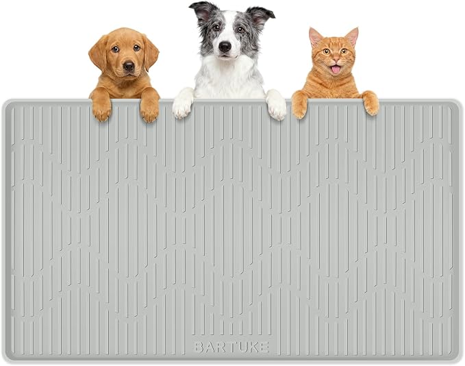 Silicone Cat & Dog Food Mat 28" x 22" Pet Feeding Mat for Food and Water | Extra Large Pet Foof Mat with Raised Edges, BPA-Free, Non-slip, Waterproof Bowl Mat for Small, Medium & Large Pets by Bartuke