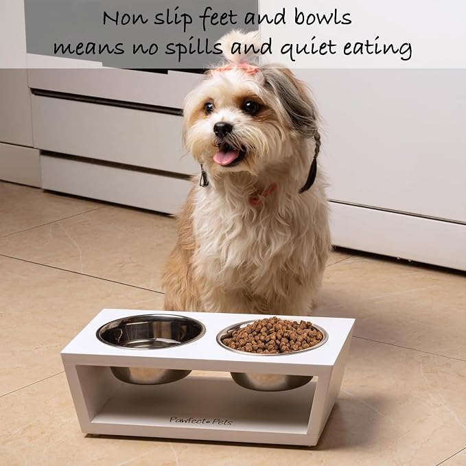 4" Tall Elevated Dog Bowls for Small Dogs and Cats. Raised Dog and Cat Food and Water Bowl Set by Pawfect Pets (White) - Image 4