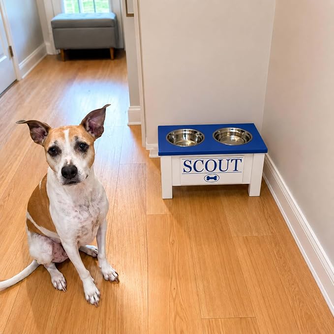 Elevated Dog Bowls, Personalized Raised Dog Bowl Stand for Medium Dogs | Farmhouse Style, Elevated Wood Stand, Storage Container, Stainless Steel Bowls, Raised Anti-Slip Feeder, Made in USA - Image 3