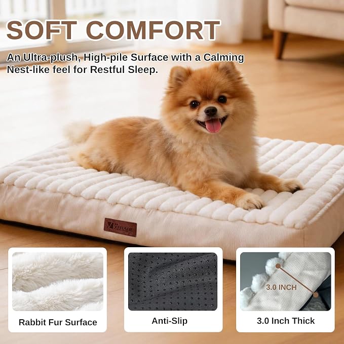 Orthopedic Dog Bed with Firm High-Density Egg Crate Foam, Machine Washable Cover & Non-Slip Bottom for Medium Breeds (Beige, 29" L x 18" W x 3" H) - Image 3