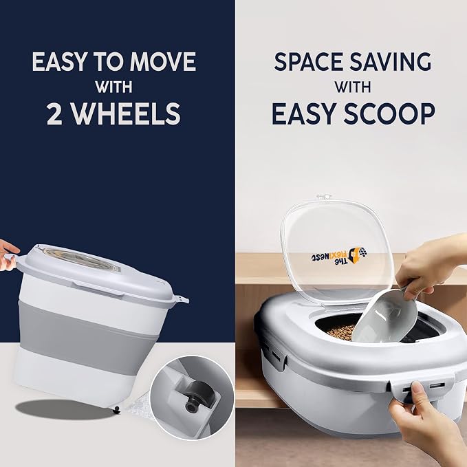 Dog Food Storage Container 30-35 lb, Airtight Collapsible Cute Dog Food Container with Wheels & Scoop, Stackable Pet Food Storage Container for Dog & Cat Food - Image 4