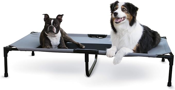K&H Outdoor Elevated Dog Bed - Cooling Raised Dog Bed for Large & Extra-Large Pets, Breathable Mesh Center Hammock Design, Indoor/Outdoor Washable Cover, Portable Metal Frame, Gray, XL 50x32in by KHPetProducts