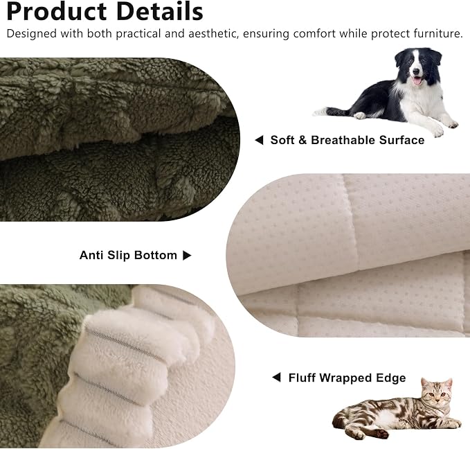 DREAMINGO Fuzzy Pet Couch Cover with Geometric Jacquard, Washable & Non-Slip Sofa Covers for 3 Cushion Couch, Plush Dog Bed Mat for Sofa Cushion Protector 27.6x70.9 Inch, Green - Image 2