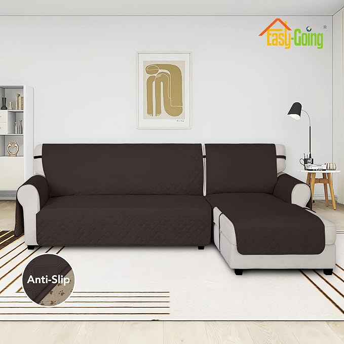 Easy-Going Waterproof Sectional Couch Covers with Chaise 2-Piece Non Slip L Shape Sofa Cover for Dogs Leakproof Furniture Protector Cover with Adjustable Strap for Pets (Small, Chocolate) - Image 2