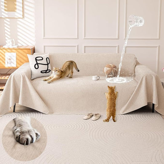 OstepDecor Waterproof Couch Covers for Pets, Couch Protector from Cat Claws | Washable Sofa Cover for Dogs, Non Slip Furniture Protector for Sofas, Loveseats & Sectionals, 91"x134", Khaki by OstepDecor