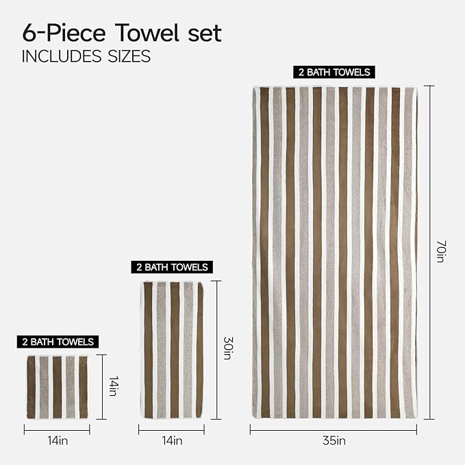 REDKISS 6-Piece Microfiber Bath Towel Set, Ultra Soft, Highly Absorbent & Quick Dry, 35x70 Inch Oversized, Brown Towels for Bathroom, Spa, Gym, 2 Bath 2 Hand 2 Washcloths - Image 3