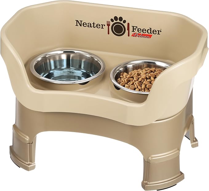Neater Feeder Deluxe Mess-Proof Elevated Dog Bowls for Medium Dogs (19–40 lbs), 2 Height Adjustable (10” & 12.5”) No-Spill Raised Dog Bowl Stand, Stainless Steel Food Bowl Set, Made in USA, Cappuccino by NeaterPetBrands