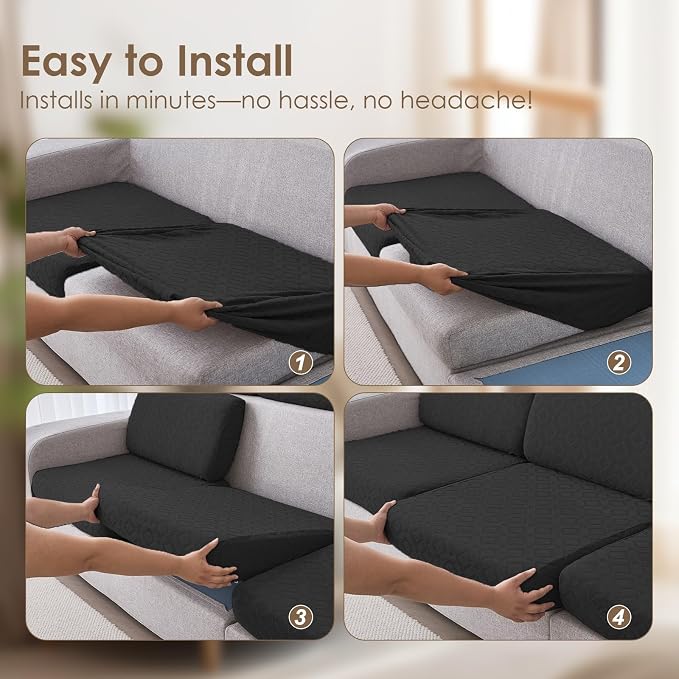 Genina Waterproof Couch Cushion Covers for Pets Washable Sofa Seat Covers | Non Slip,Stretch Jacquard Fabric,Pet Hair & Scratch Protection,Easy Installation,Furniture Protector,Sectional,1 Piece Large - Image 7