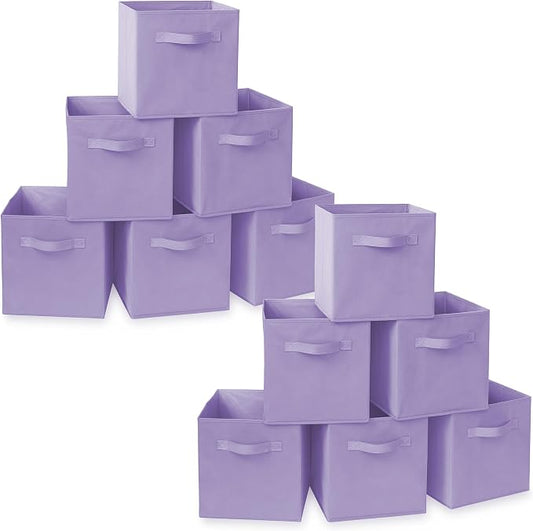 Casafield Set of 12 Collapsible Fabric Cube Storage Bins, Lavender - 11" Foldable Cloth Baskets for Shelves, Cubby Organizers & More by Casafield