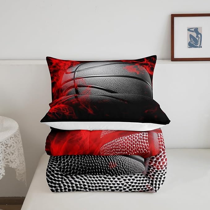Homewish Basketball Comforter Set King Size Black Basketball Print Bedding Set 3pcs for Kids Boys Girls Teens Adults Gamer Bedroom Decor,Ball Gaming Sports Theme Duvet Insert with 2 Pillowcases - Image 6