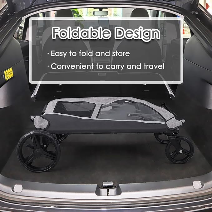 Dog Stroller for Large & Medium Dogs, Extra Large Pet Stroller, Dog Wagon for 2 Dogs, Foldable Design, Adjustable Handle, with Pocket, Up to 130 lbs