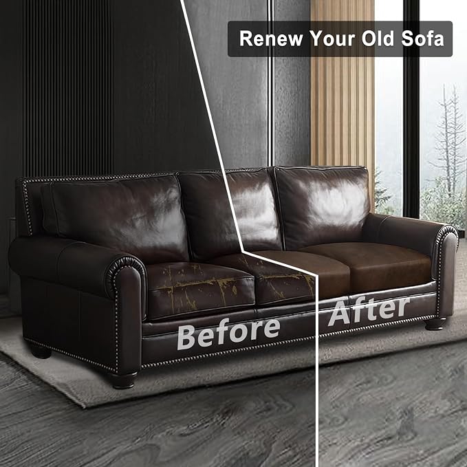 ANARACHON Leather Look Couch Cushion Covers Sofa Seat Slipcovers Sets Couches Furniture Protector for Sectional Armchair Loveseat Pets Kids Stretch Spandex Fabric(3 Cushion Sofa, Brown) - Image 8