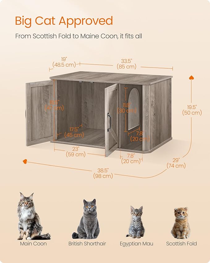 Feandrea Litter Box Enclosure, Modern Cat Litter Box Furniture Hidden, Front Entry, Double Doors, Handles, Cat House, Side End Table, 33.5 x 19 x 19.5 Inches, Heather Greige UPCL012G01 - Image 5