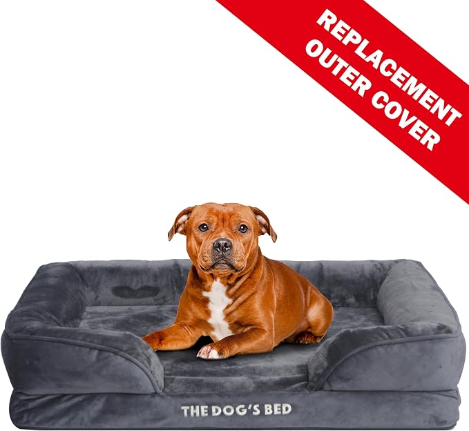 The Dog’s Bed Orthopedic Bolster Dog Bed Replacement Outer Cover - for CertiPUR-Certified Foam Beds, Flannel Fabric, Grey, Large - Image 2
