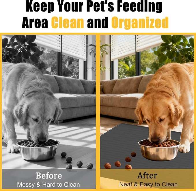 Large Dog Mat for Food and Water, 31.8"x23.8" Silicone Pet Feeding Mats, Waterproof Dog Bowl Mat with High Edges to Prevent Water and Food Spills, Black - Image 3