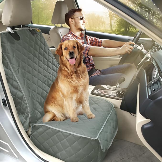 Bark Lover Deluxe Dog Seat Cover for Front Seat-More Durable Spill-Resistant Front Seat Protector, High Heat Resistant and Nonslip Front Seat Cover for Dogs Kids, Universal Size (Grey,1 Pack) - Image 2