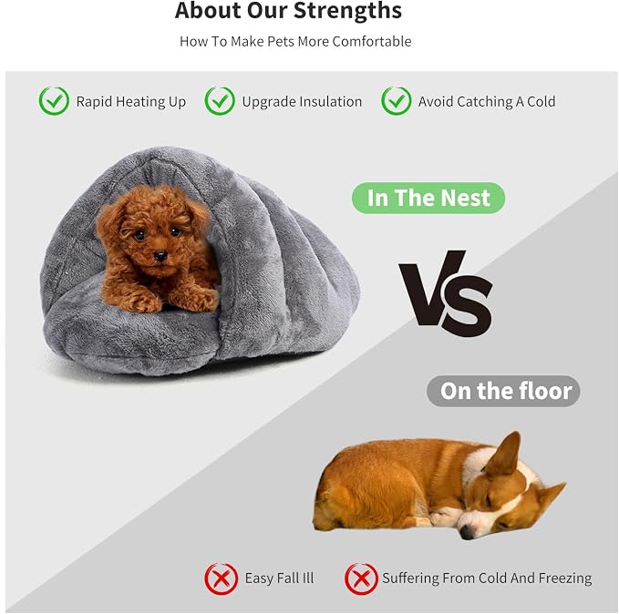 PETCUTE Warm Cat Cave Beds for Indoor Cats, Super Soft Cat Beds with Hooded Cover, Short Plush Covered Sleeping Cozy Pet Bed for Puppies and Cats,Cat House with Removable Washable Cushion - Image 6