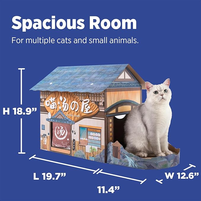 SMILE PAWS Cat Beds for Indoor Cats, Cardboard Cat House with Scratchers, Onsen Hotel, Large Sturdy Cat Furniture Condo Cave Tent, Easy to Assemble Pet Toys Accessories Stuffs, Bunny Small Animals - Image 3