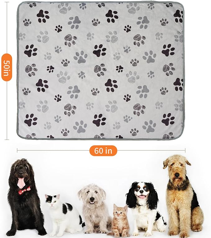 Waterproof Dog Blankets Pet Blanket 50"x60", Soft Fluffy Sofa Car Bed Protector, Reversible Sherpa Fleece Dog Blanket for Large Dogs(Light Grey-Paws) - Image 2