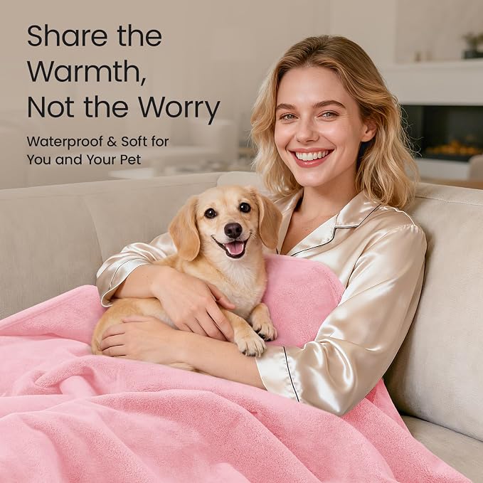 LOOBANI Waterproof Blanket for Twin Bed, Pink Couch Blanket, 60"x80" | Reversible Leakproof Blanket for Pet Accidents, Soft Flannel & Coral Fleece Bed Throw, Stain-Resistant Furniture Protector - Image 4