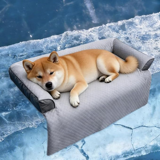 GGIB Cooling Dog Bed Mat with Bolster Pillow Washable Dog Couch Cover Breathable Summer Pet Couch Bed Protector Indoor(Medium, Cooling Grey) by GGIB